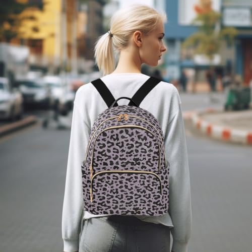 Mochila de leopardo morado casual con gran capacidad y estampado animal elegante 7