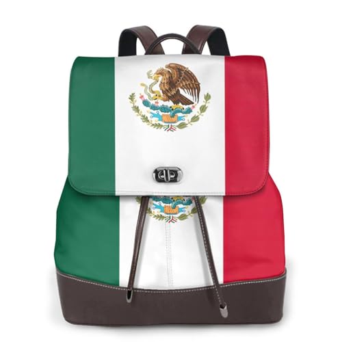 Sac à dos en cuir drapeau du Mexique noir pour ordinateur portable et voyage