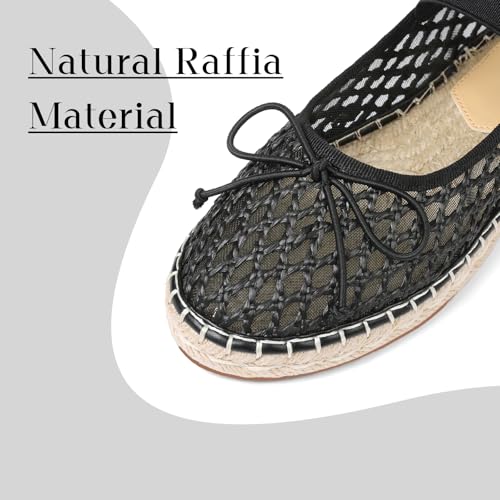 Image of mikarka Flats for Women: Woven Ballet Flats Shoes for Women - Knot Espadrilles Round Toe Mary Jane Flats Loafers, Inspired by Raffia