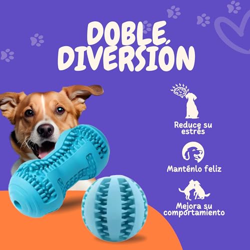 HADITA Mordedor Perro, Juguetes para Perros - Pack de 2 Pelota Perro Interactiva y Huesos para Perros, Caucho Natural, No Tóxico, Ideal Cachorros y Adultos, Limpieza Bucal, Combate Ansiedad - imagen 2
