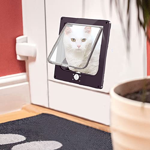 Image of EASY JOY Cat Doors(Outer Size 8.6 inch x 7.5 inch), 4-Way Locking Cat Door for Interior Exterior Doors, Weatherproof pet Door with Magnet for Cat or Dog < 16.1 inches in Girth(Brown M)