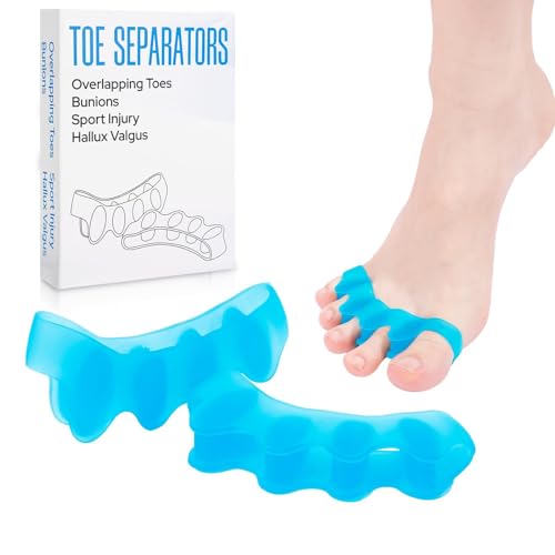KTSAY Silicone Toe Separators for Women & Men - Toe Spacers for Bunion Relief, Hammer Toe, Plantar Fasciitis & Pedicures | Includes Metatarsal Pad & Therapeutic Yoga Cushion for Foot Pain(2pcs,blue)