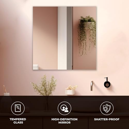 Image of Square Frameless Wall Mirror - Modern Decorative Mirror for Bathroom, Bedroom, Living Room, Entryway & Dressing Room. (24 x 24 INCH)