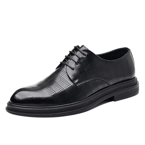 Men's Breathable Hollow Out Dress Shoes Summer Fashion Lace Up Business Formal Shoes Height Increasing Oxfords