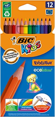Bic Kids Evolution ECOlutions Colouring Pencils, Assorted Colours, 70g,12 Count (Pack of 1)