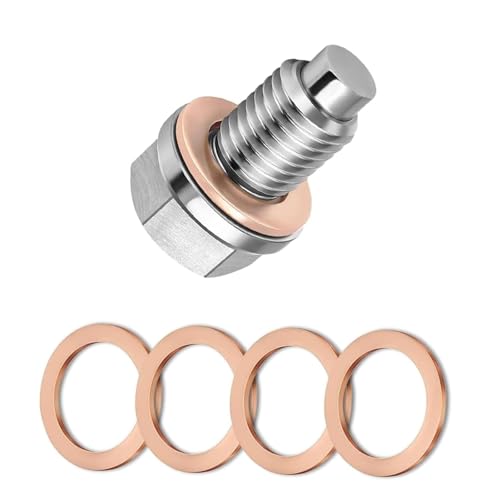 SLIMI M14x1.5 Magnetic Oil Drain Plug, Stainless Steel Sump Drain Nut Bolt, Leak-Proof Oil Pan Plug with 5PCS Copper Crush Washer, for Most Cars,Motorcycles,Boats (Silver)