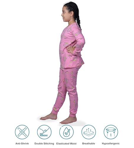 Image of Hestia | H.NSG.N.1 | Kids Girls Nightwear | Sleepwear | Cotton |Trouser Full Sleeves Tshirt | Elastic Waist |Night Dress with Pyjama Tshirts for Girls|All Over Horse Printed |Blue Color 4-6Yrs |Set 1