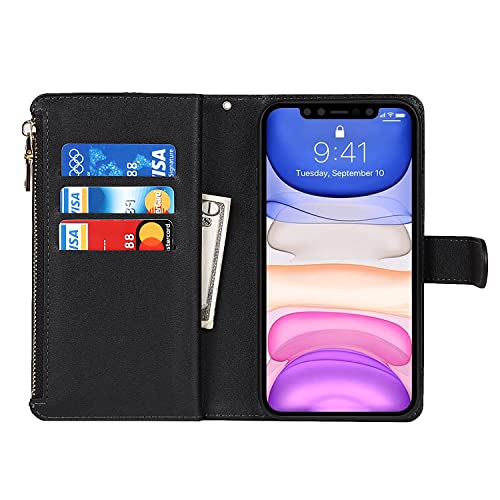 Jaorty Wallet Case Compatible with iPhone 11, 6.1 inch Black: 9 Card Slots, Zipper Cash Pocket, Magnetic Case, Wrist Strap, Stand Feature, Luxury Leather Cover, Shockproof Slim Case by Jaorty - Image 6