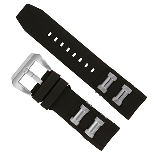 Replacement Generic Watch Band Black with Steel Inserts for Invicta 1088, 1843 Russian Diver Watches