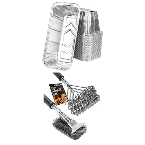 GASPRO 40-Pack Grease Cup Liners Compatible with Blackstone Griddle, Comes with 18-Inch Grill Brush Set (1 x Bristle Free Brush, 1 x Scraper Brush)