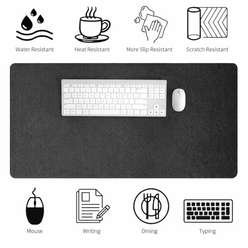 Image of Black PU Leather Desk Mat 100x45cm, Premium Large Desk Pad, Waterproof & Oil-Resistant Surface, Non-Slip Extended Mouse Pad, Durable Desk Protector for Office, Home & Gaming Setup