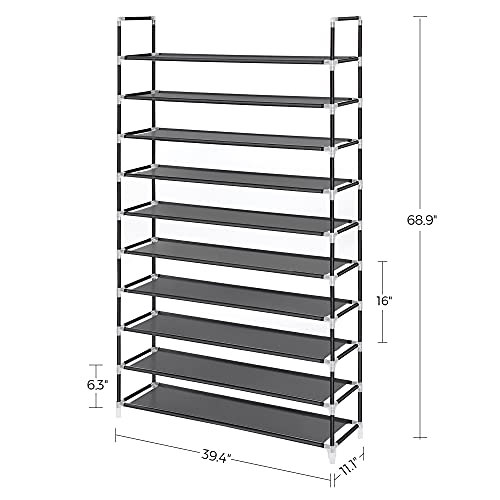 Songmics 10-Tier Shoe Rack, Storage Storage Organizer, Holds Up To 50 Pairs, Metal Frame, Non-Woven Fabric, For Living Room, Hallway, 39.4 X 11 X 68.9 Inches, Black Ulsh11H #TOP2
