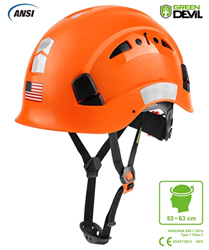 Image of GREEN DEVIL Safety Helmet Hard Hat Adjustable Lightweight Vented ABS Work Helmet 6-Point Suspension ANSI Z89.1 Approved Ideal for Industrial & Construction