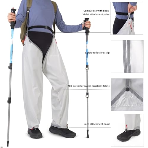 Shanyingquan Guêtres imperméables 2000 mm, protection pour les chevilles et les cuisses, pantalon de pluie ultra-léger, pantalon de pluie ajustable à enfiler – vue 4