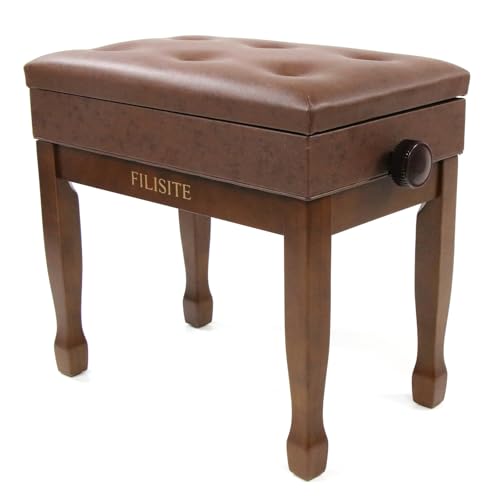 FILISITE Adjustable Height Piano Stool Bench PU Leather Cushion Wooden Keyboard Seat with Music Storage (Wood)