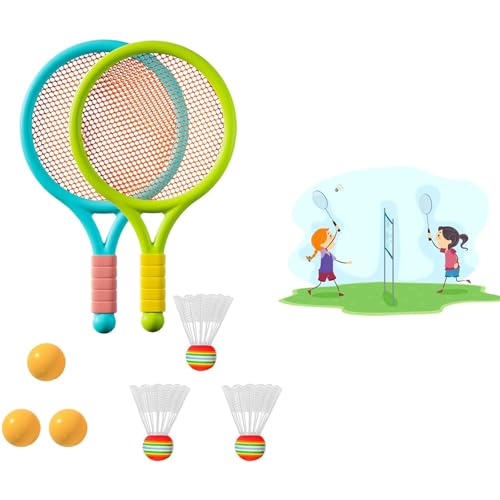 Juego de Raquetas de Tenis para Niños, Rraquetas Badminton Set, Completo Raqueta Teniss, con 3 Pelotas De Bádminton y 3 Pelotas de Tenis, Tennis Racket para Niños Juegos de Interior y Exterior