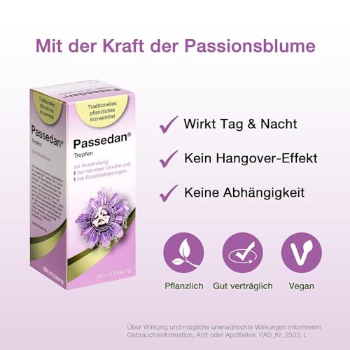 Passedan Tropfen 250 ml - bei nervöser Unruhe und Einschlafstörungen - Tag und Nacht anwendbar - pflanzliches Arzneimittel mit Passionsblumenkraut für innere Ruhe und leichteres Einschlafen