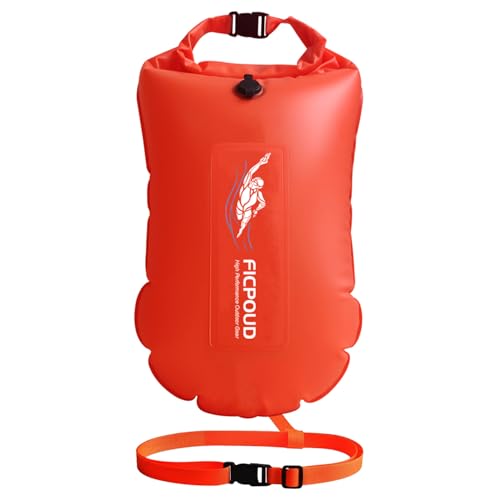 FICPOUD スイムブイ 防水スイムブイ 浮力補助 オープンウォータースイマー トライアスロン 防水収納 Swim Buoy 水泳の安全トレーニング 25L オレンジ
