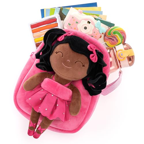 Image of Gloveleya Toddler Backpack Baby Ballerina Girl Gifts Plush Curly Hair Ballet Backpack - Rose Red 9''