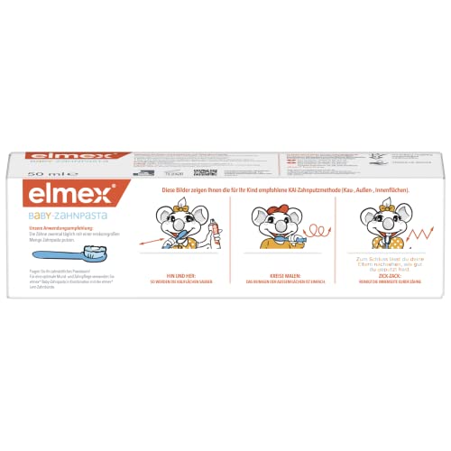 elmex Zahnpasta Baby 0-2 Jahre, 50ml – besonderer Kariesschutz für die ersten Zähne bei Babys – schützt den Zahnschmelz und ist sanft zum Zahnfleisch – Bild 4