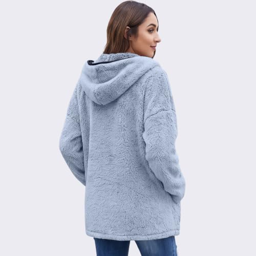 Womens Sherpa Jacket Shearling Fluffy Blanket Winter Zip Up Long Coat - image 5