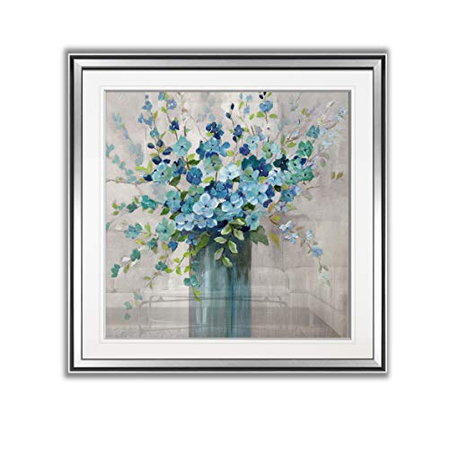 Sea Isle Wildflowers Art Framed Floral in Vase Painting Fine Giclee Canvas Prints Home Wall Decor Ready To Hang - Silver Frame