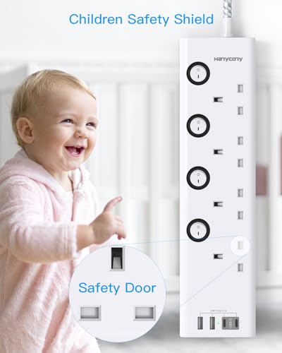 Extension Lead with 4 USB Slots(2 USB C), 4 Way Plug Extension Socket with Individual Switches, 1.8M Extension Cable, Wall Mount Extension Cord, Desk Power Strip for Bedroom Office Accessories Extension Lead with 4 USB Slots(2 USB C), 4 Way Plug Extension Socket with Individual Switches, 1.8M Extension Cable, Wall Mount Extension Cord, Desk Power Strip for Bedroom Office Accessories