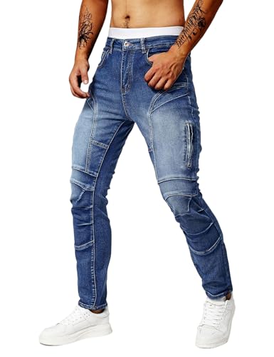 Men's Skinny Stretch Washed Denim Hip-Hop Motorcycle Biker Jeans Pants