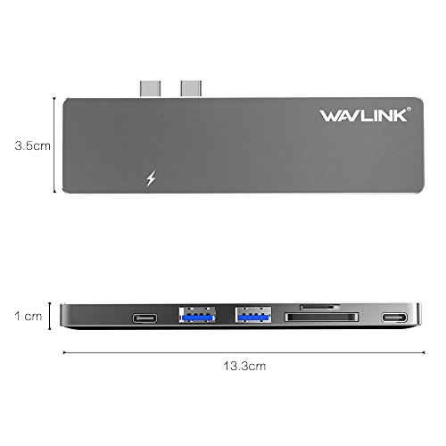 Wavlink Aluminum Usb-C Hub Adapter For Macbook Pro 2016/2017/2018 13?15'', Usb Min Dock - 5K@60Hz, 40Gb/S, 4K Hdmi, Pass-Through Charging, Sd/Micro Card Reader, 2 Usb 3.0, With Case-Grey #TOP7