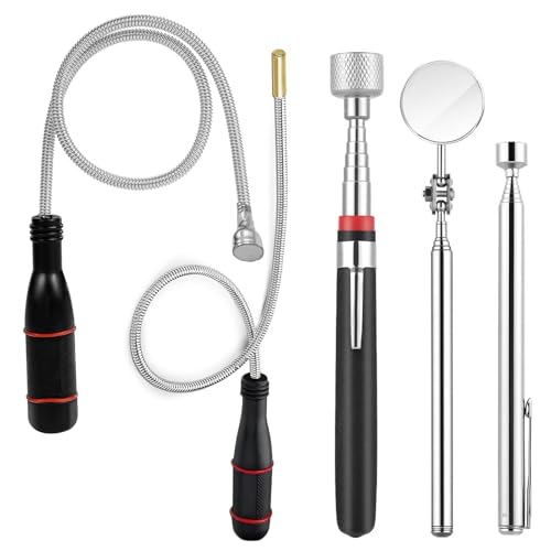Magnetheber Set, 5 Stück Flexibler Teleskopischer Magnetstab mit Rundspiegel, 1.5/3/3.5/15LB, Ausziehbarer Magnetstab für Werkstatt, Heimwerker, Autoteilen, Metallgegenstände