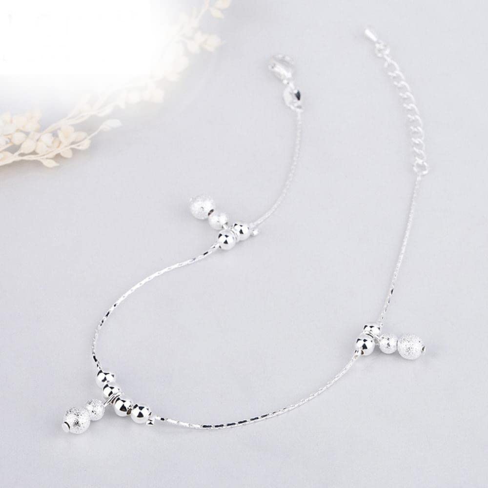 Cavigliere con maglie di perline Bracciale in argento sterling 925 per gioielli del piede Cavigliera con catena in argento per gamba femminile (Argento F)