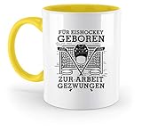 shirt-o-magic Eishockey-Fan: Für Eishockey geboren - Zweifarbige Tasse -330ml-Gelb