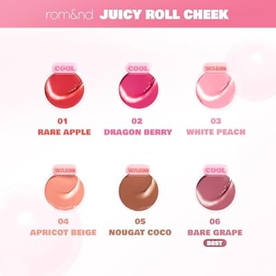 rom&nd JUICY ROLL CHEEK 03 White Peach | K-Beauty Liquid Blush for Clear, Dewy Glow | Effortless Roll-On Application | Long-Lasting & Hydrating