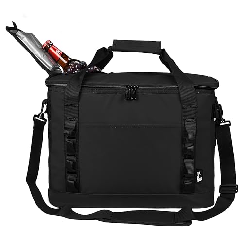48 Cans Beach Cooler Bags, Large Collapsible Leakproof Soft Camping Coolers, Portable Insulated Beach Cooler Bags with Heavy-Duty Handles for Picnic, Beach, Camping，Black