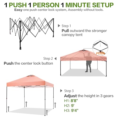 Tunbne 10'x10' Pop Up Canopy Tent with 1 Sidewall and 6 Pockets, One Push Setup, Instant Shade Tent with Vented Roof for Beach Patio Outdoor, Case, 8 Stakes, 4 Ropes, 4 Sandbags (Ocher, 10x10) by Tunbne - Image 4