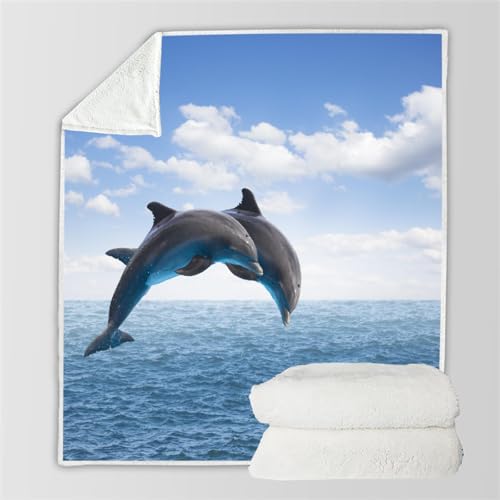 RFFLUX 3D Delphin Kuscheldecke 100x130 cm Microfaser Flanell Decke Delphin Wohndecke Sommer Leichte Weiche Winter Warme Blanket Tagesdecke Sofadecke Couchdecke（Stil 52-7）