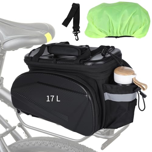 Bosreroy 17L To 35L Expandable Rear Rack Bag, Pannier Saddle Seat Carrier With Shoulder Strap & Rain Cover, Large Capacity For Cycling, Night Safety Features