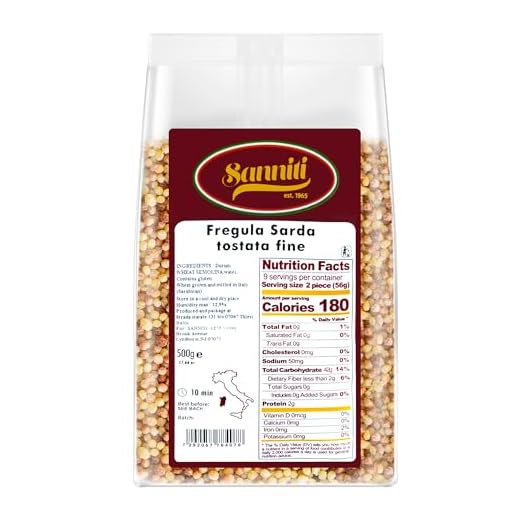 Sanniti Organic Toasted Fregola Sarda FIne Semolina Pasta Fregula Tostata Fina, 17.6 oz
