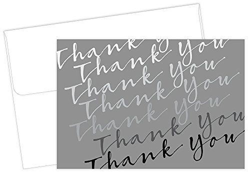 Carte de remerciement cursive argenté avec enveloppe 4,8 x 3,375 cm