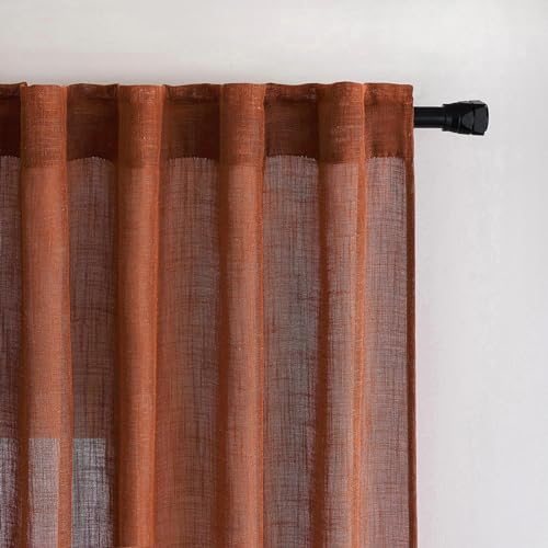 MIULEE Burnt Orange Kitchen Curtains 36 Inch Length 2 Panels, Soft Thick Linen Textured Semi Sheer Light Filtering Short Cafe Tier Curtains for Small Half Window Back Tab Rod Pocket Fall Boho Decor