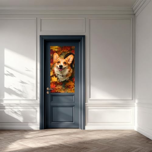 Image of 14.6x32.3 Inch Trash Can Cover Corgi in Autumn Leaves Design Outdoor Garbage Bin Decoration Sticker Wrap
