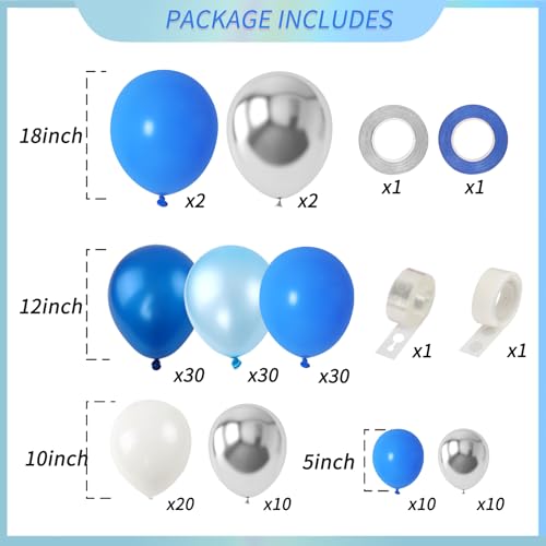 image for RUBFAC 144pcs Blue Balloons Arch Garland Kit, 18/12/10/5 Inch Blue Whi