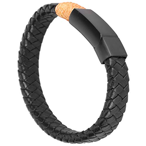 FUIK Bracelet en Cuir, Facile à Mettre et à enlever Bracelet pour Homme Boucle magnétique spéciale en Acier Inoxydable PU pour Cadeaux(Noir 20,5 cm) Cover