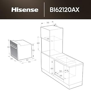 Hisense BI62120AX - Forno multifunzione, 3 manopole Push Pull, cavità 61 litri, 7 funzioni, AquaClean, 2 vetri, Funzione Pizza 250°, classe A, Color Inox