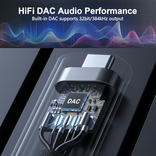 Image of Verilux Type C to 3.5 mm Audio Jack Connector, 3.5 mm Jack to Type C HiFi Headphone Jack Cable Cord with DAC CX31993 Chipset Hi-Res 32bit /384KHz for iPhone 17 /16 /15, Galaxy S26 /S25 /S24, Pixel 9, iPad