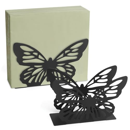 HENGBIRD 2 servilleteros de mariposa negra, servilletero, dispensador de servilleteros de acero inoxidable, soporte para servilletero, apto para cocina, salón, comedor