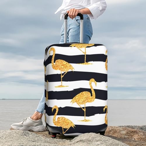 Gold Flamingo Print Luggage Cover For Suitcase,Washable Elastic Travel Suitcase Protector With Zipper Closure And Bottom Buckle – Fits 18-32" Luggage-Small 7
