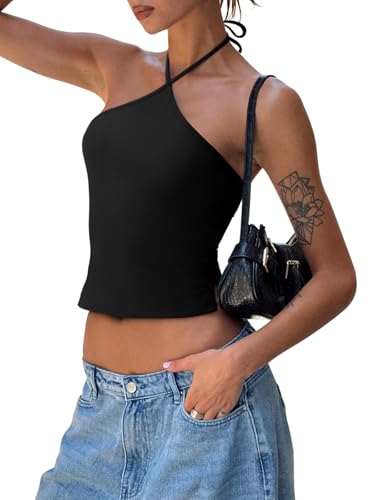 REORIA Womens Camisole Tank Tops Criss Cross Halter Top Double Lined Backless Crop Tops Y2K Vacation Outfits2