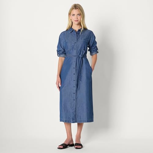 Image of Amazon Essentials Women's Regular-Fit Denim Chambray Long-Sleeve Dress