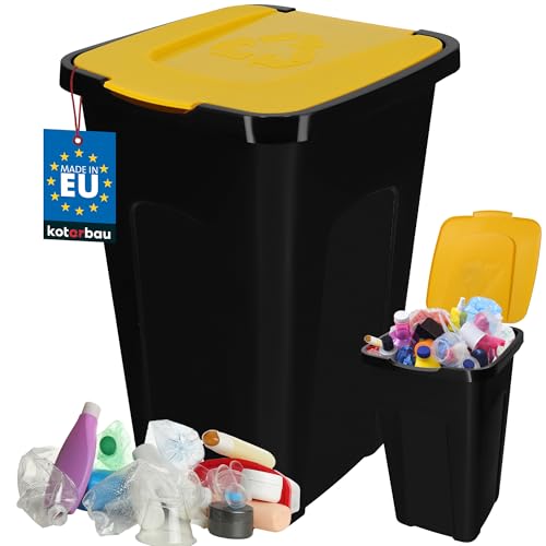 KOTARBAU® Cubo de basura de 50 l con tapa para separación de residuos de polietileno amarillo con tapa para interior y exterior, contenedor de basura industrial